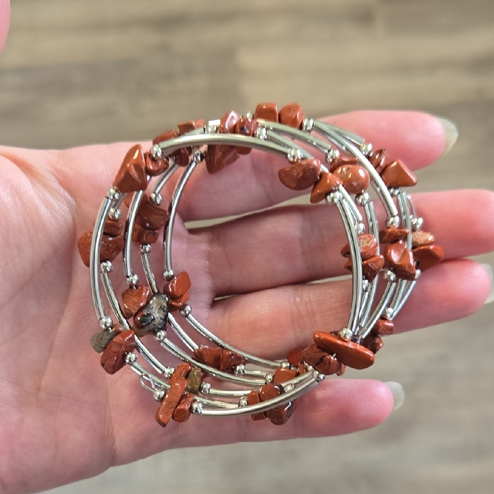 Stunning Natural Red Jasper Layered Bangle Wrap Bracelet Crystal Gemstone